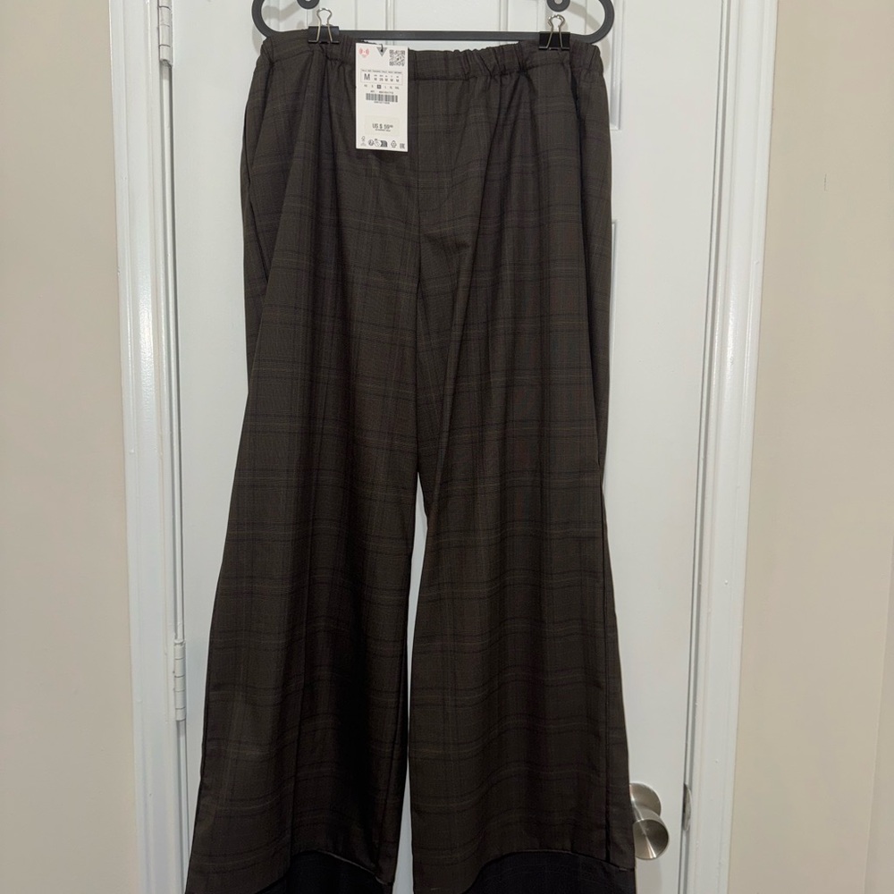 Zara Black Plaid Wide-Leg Pants